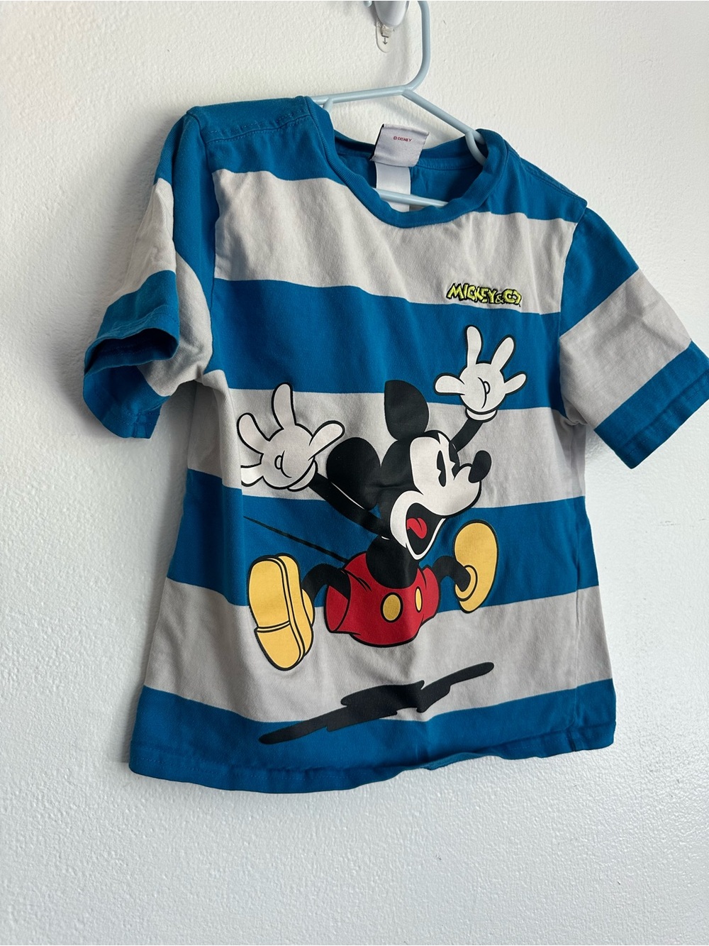 Disney Blue & White Striped Mickey Mouse Short Sleeve Tee